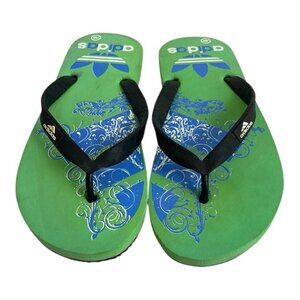 Adidas Green Blue Pattern Flip Flops Sandals EU 40/US 9 Slippers NWOT